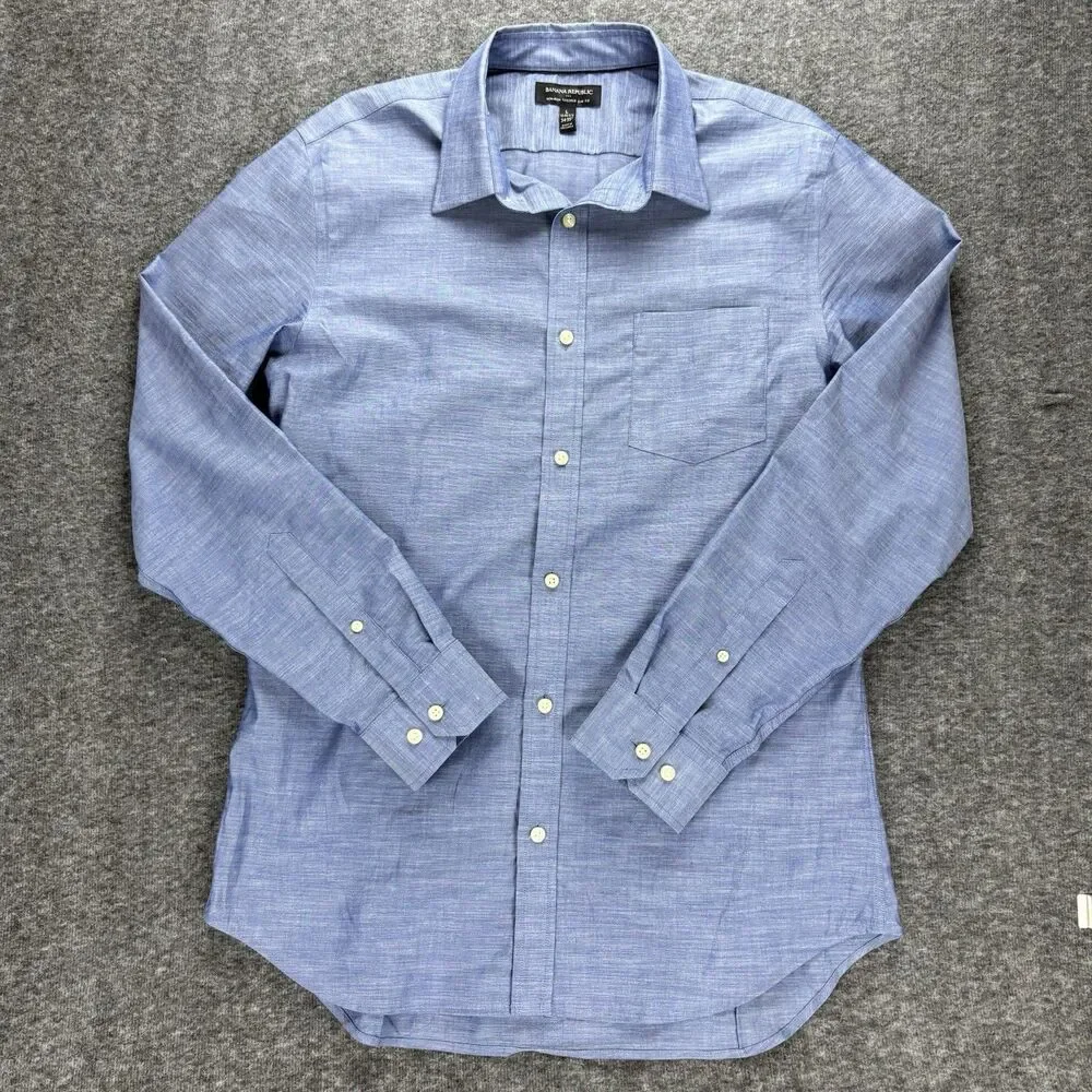 Banana Republic Non Iron Tailored Slim Fit Dress Shirt Blue L 16-16.5 34/35